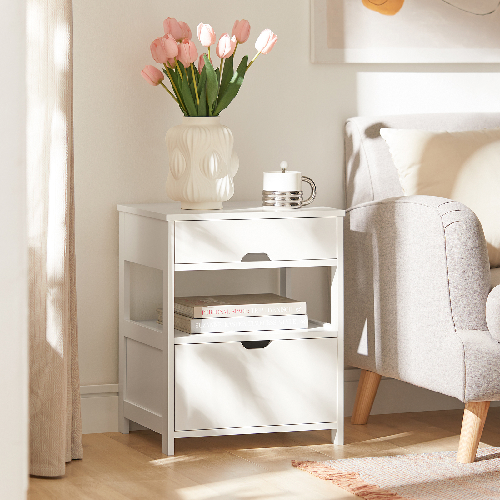 （SG STOCK）SoBuy® FRG258-W /SCH Home Wood Beside Table, Side Table, End Table with 2 Drawers,White,Black